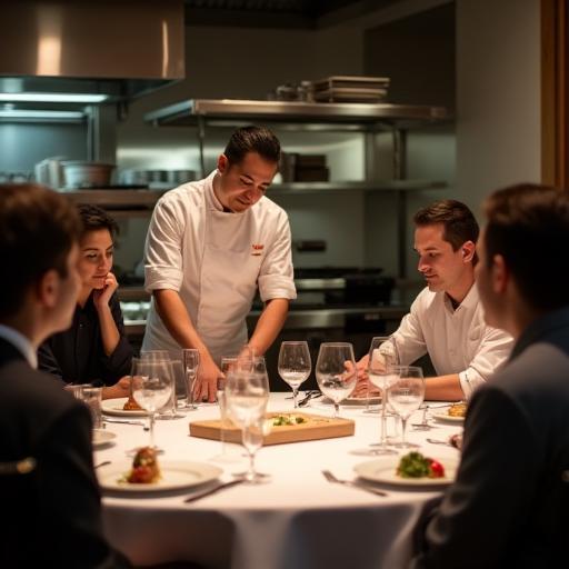 Guests interacting with the chef at the exclusive Chef's Table.