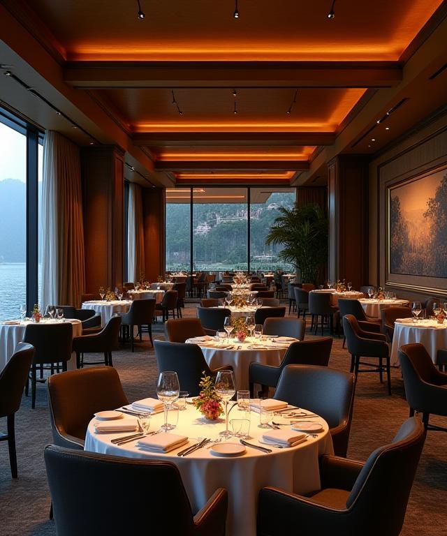 Elegant and warm interior of Estuary Fine dining room.